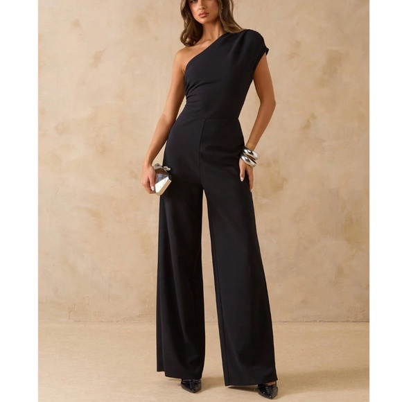 Rouge! Pants - One Shoulder Black Elegant Jumpsuit High Waisted Long Wide Pants